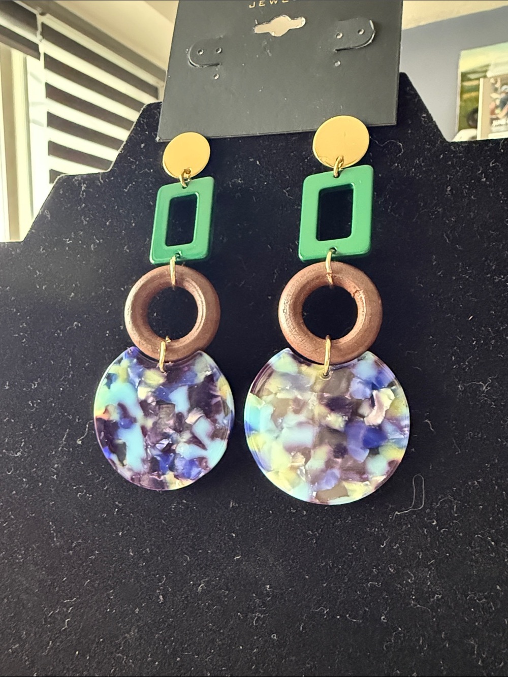 nOir Jewelry Green, Purple and Blue Multicolor Drop Earrings